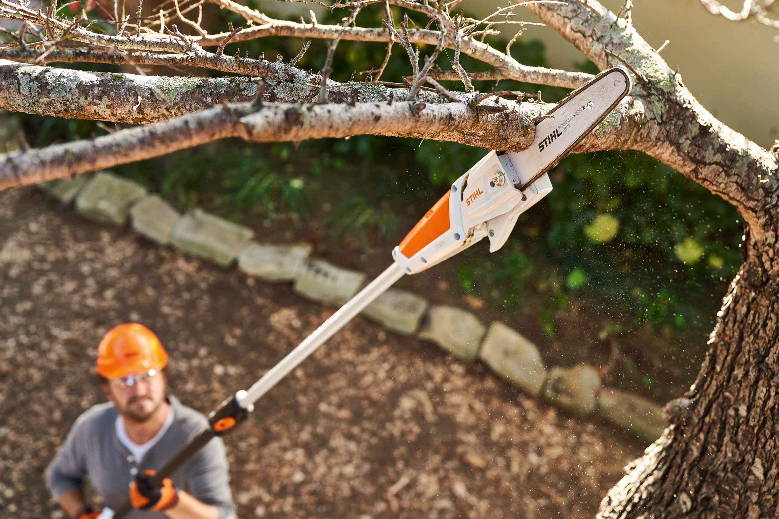 Už žádné žebříky. Aku vyvětvovací pila pracuje v korunách stromů - Můj STIHL